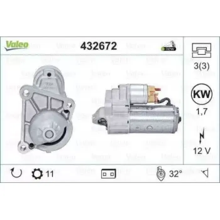 Mars Motoru 12V 11 Dis 2,0KW Clio II Kangoo Laguna 1,9DTI Megane Master 97 01 | VALEO 432672 | OEM 7700106763 7700106763 7700113209 7700735712 7700113209 7700735712