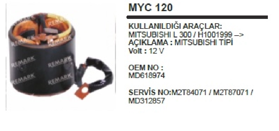 Marş Yastığı + Gövdesi 12V Mitsubishi Tipi 1999 ve sonrası 12V L300-H-100 ÇAP:81mm Orta BOY:63mm Tam BOY:71,5mm Köm Ölçü | OEM MYC120