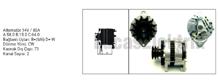 Alternatör A127, 12V, 80A DİNAMO1 Tumosan Maxıma Serisi Çiftli Kasnak Dış Çapı: 73mm | OEM 61920470