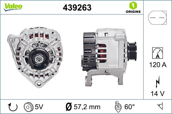 Alternator 12V 120A Passat A4 A6 1,8 | VALEO 439263 | OEM 028903029A 028903029A 028903029B 038903018E 028903029B 038903018E