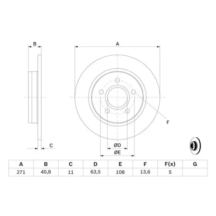 Arka Fren Disk Aynasi Focus 11> ( 271MM ) | BOSCH 0986479763 | OEM BV61 2A315 BA 1704765 2A315 1704765