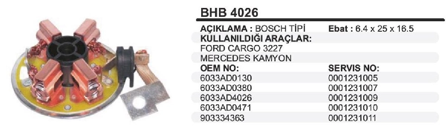 Marş Kömür Yuvası BSX135 Dar - Mercedes Kamyon, Cargo 3227, Atego, Axor, Volvo | OEM BHB4026
