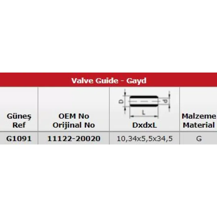 Subap Gaydi Corolla 1,4-1,6 Vvti 2002-2007 AURIS-RAV4 1,6 (16 Gayd) (In 8 Ex 8) | GUNES G1091