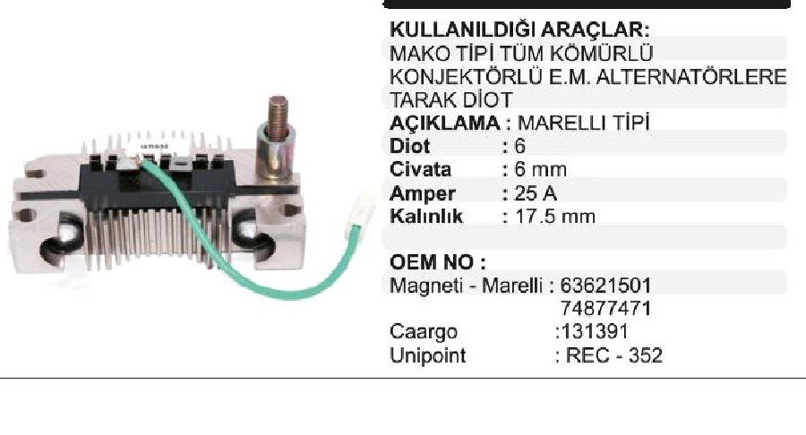 Diyot Grubu Tarak Diyot - Doğan-Kartal Şahin-Tempra Renault 9 Cargo | OEM 63621503
