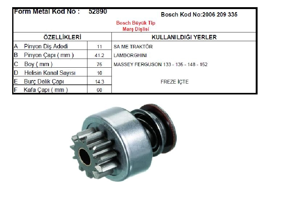 Marş Dişlisi 11D - Bosch Tipi Same Trk | OEM 52890