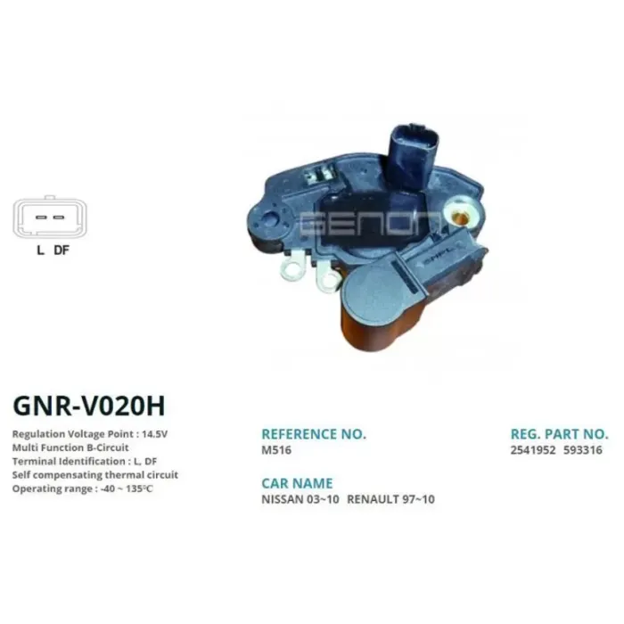 Alternator Konjektor Valeo Tip 12V Renault Kangoo - Clio - Laguna - Megane Klimali Ince Fisli (L, Df) | GENON GNR-V020H | OEM VR-PR1424 VR-PR1620H