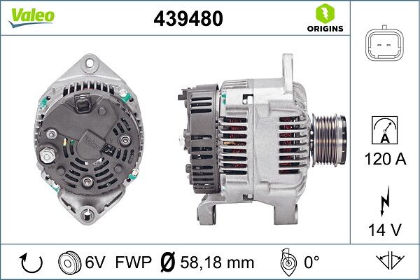 Alternator 12V 120A Kangoo 1,9 Clio II 1,4 16V | VALEO 439480 | OEM 7711135504 7711135504 8200159642 8200159642