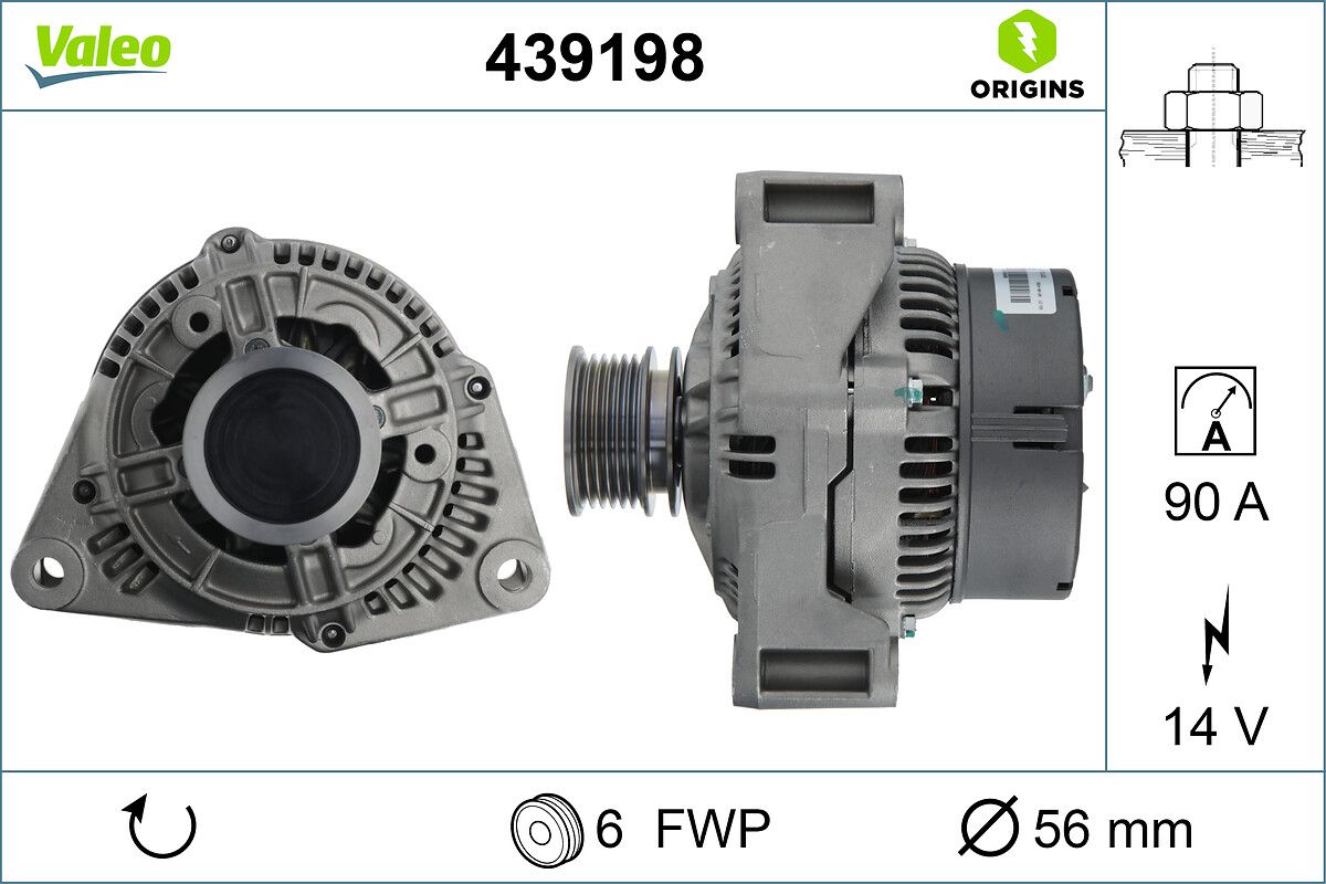 Alternator (14V 90A) 190 W201 82>88 W124 88>92 W202 93>00 W210 96>02 Sprinter 901>904 96>06 | VALEO 439198 | OEM A0111540402