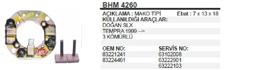 Marş Kömür Yuvası 3 Kömürlü - Doğan-Kartal-Şahin-Uno | OEM BHM4260