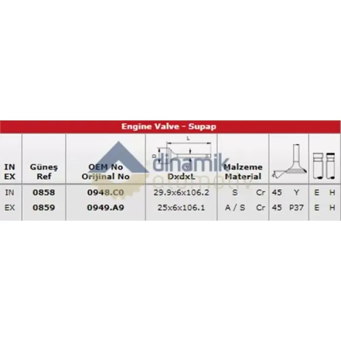 Subap Emme / Egsoz Takimi Expert Jumpy Scudo P806 P807 C8 Evasion 2,0HDI DW10ATED4 In 8 (29,9*6*106,2) / Ex 8 (25*6*106,1) 45 Derece | GUNES 0858-0859 | OEM 0948.C0 0949.A9