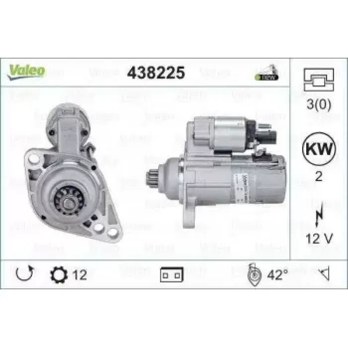 Mars Motoru 12V 12DIS 2,0KW 1,6TDI Caddy IV 16> Passat 09>11 Transporter T7 16> A1 10>ALTEA 09> IV Biza V 10> Leon 10>12 Toledo IV 12> | VALEO 438225 | OEM 02Z911023M 02Z911023M 02Z911023MX 02Z911023N 02Z911023MX 02Z911023N