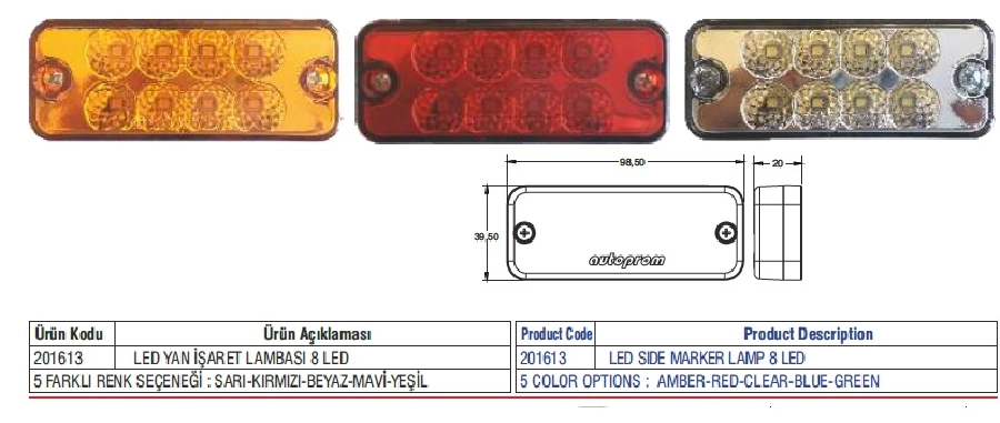 LED Yan Pozisyon Lambası 8 LED Sarı | OEM 201613S24V