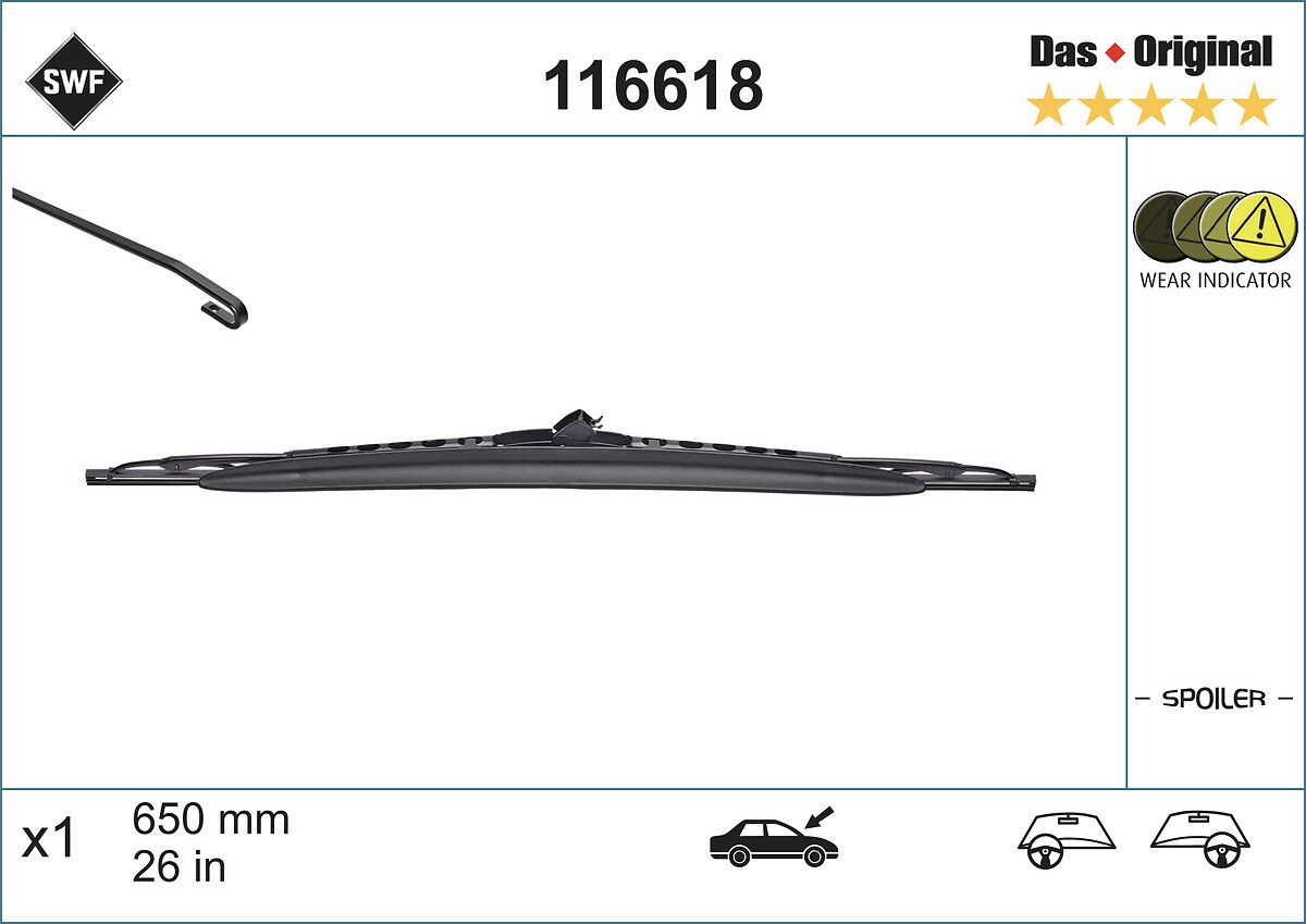 Silecek Supurgesi 650MM Ruzgarlikli C5 (St) , Mercedes A Class (St) , P307 (Yt) , P206 (St) / (Swf) | VALEO 116618 | OEM 6423F1 6423F1 6426JA 6426JP 6426JA 6426JP