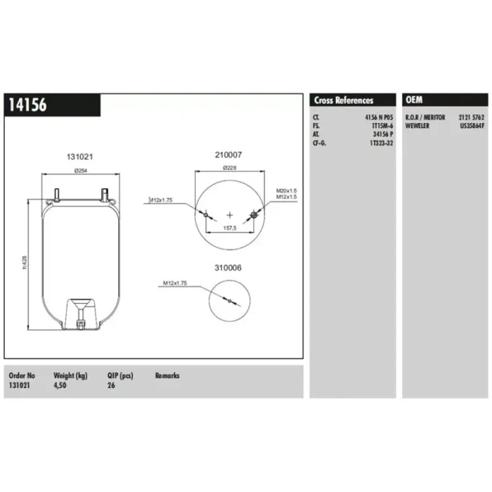 Metalli Koruk Wawelwe Ror Dorse | CONNECT MD 14156 | OEM 130021