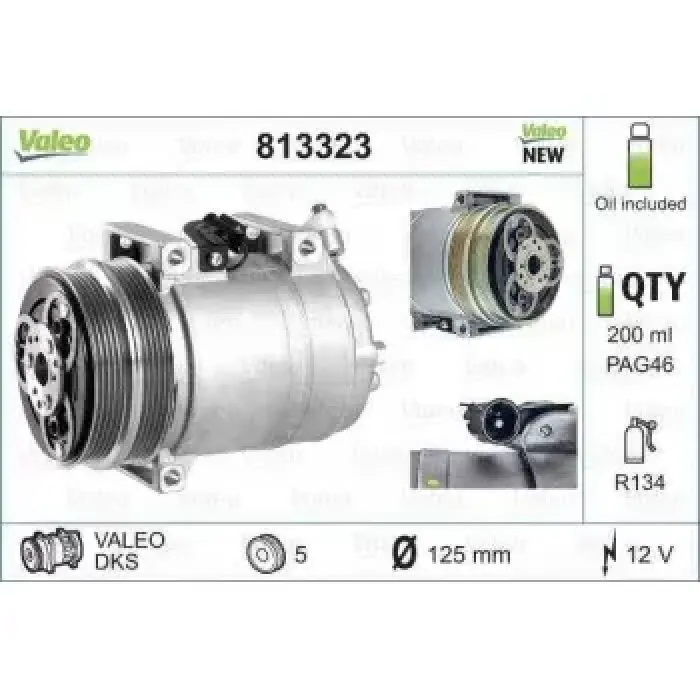 Klima Kompresor Focus 04>11 2.5 St Kuga, C30 06>12 C70 II 06>09 S40 II 06>12 V50 04>10 1.6 -2.4 İ T5 -D5 2.4 İ | VALEO 813323 | OEM 3M5H 19D629 ML 1673990 19D629 1673990