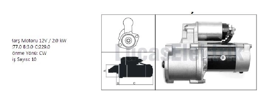 Marş Motoru 12V. 10D. 2.0KW Lucas Tipi Mega Star Hyundai Starex, H1, Kia Bongo, Preggio 2,5TCI, L200-3 | OEM 61924103