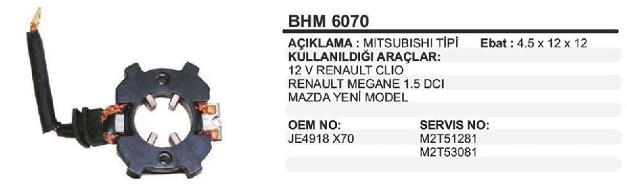 Marş Kömür Yuvası Mitsçtipi Clio Mazda Yeni Model 4,5mm - Megane 1,5 DCI Kömür:4,5X12X12 | OEM BHM6070