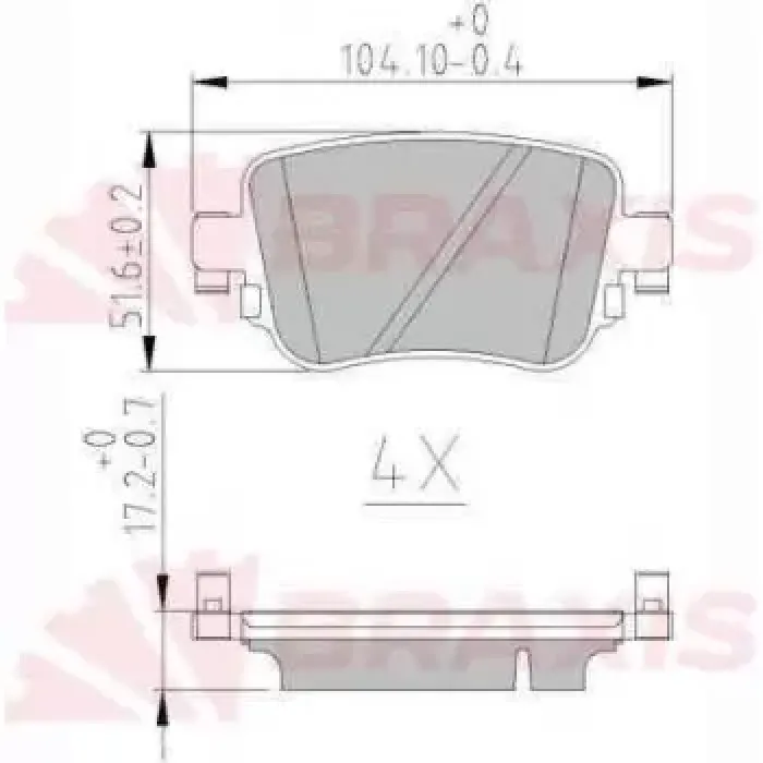 Fren Balatasi Arka Sharan 10> Caddy 4 15> A1 10> Q3 11> / Alhambra 10> Leon 12> Octavia 3 13> | BRAXIS AA0621 | OEM 7N0698451A 5Q0698451B 2K5698451B