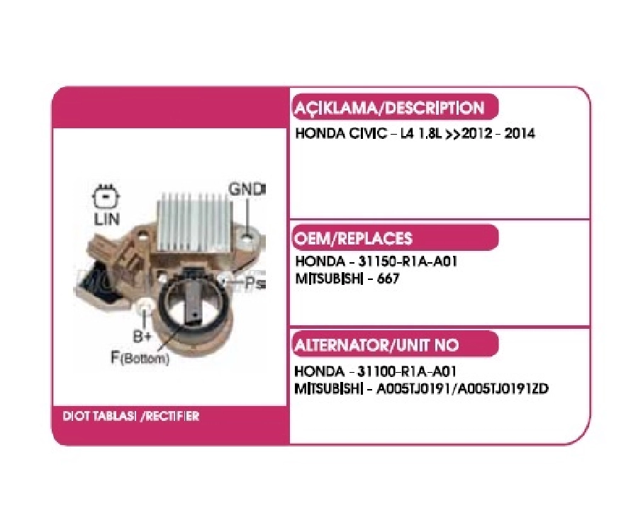 Konjektör Mitsubishi 12V Honda Civic, Accord, Crv 2012 ve sonrası | OEM VM0404