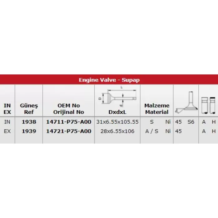 Subap Takimi Honda Crv 2,0 1997-2002 (16 Subap) B20B Motor | GUNES 1938-1939 | OEM 14711P75A00 14721P75A00
