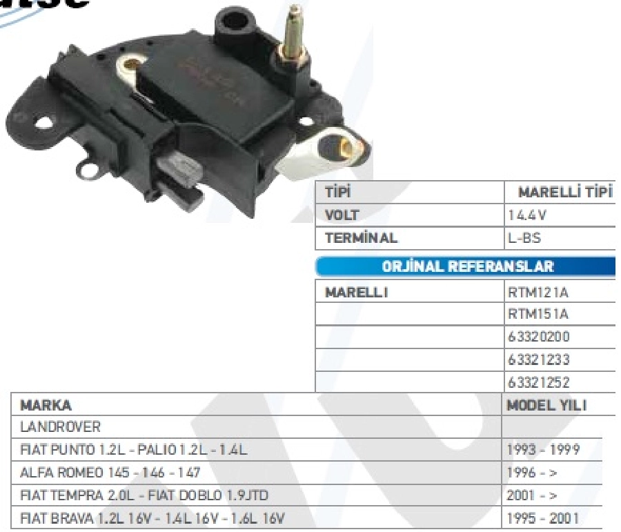 Konjektör 12V Land Rover - Fiat Punto 1,2 1993 - 1999 - Alfa 145 - 146 - 147 1996 ve sonrası SLX İe Doğan, Kar | OEM TRS.YR.IX122