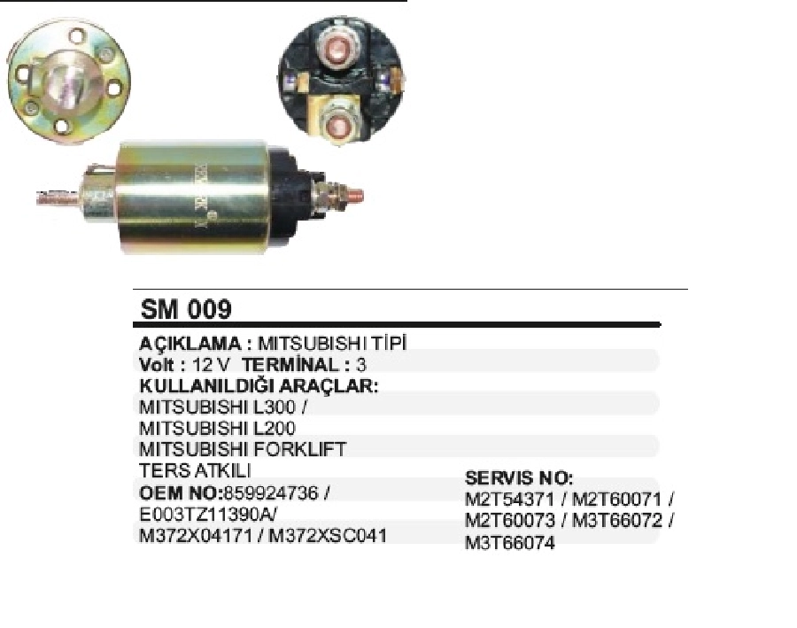 Marş Otom. 12V Ford Ranger, Isuzu Forklift, Mazda Pıck-Up, Hyundai H100 Minibüs | OEM SM009