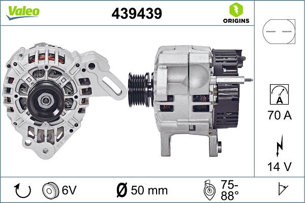 Alternator 12V 70A Cordoba Ibiza III IV Fabia Polo 1,4 / 1,6 16V | VALEO 439439 | OEM 037903025G