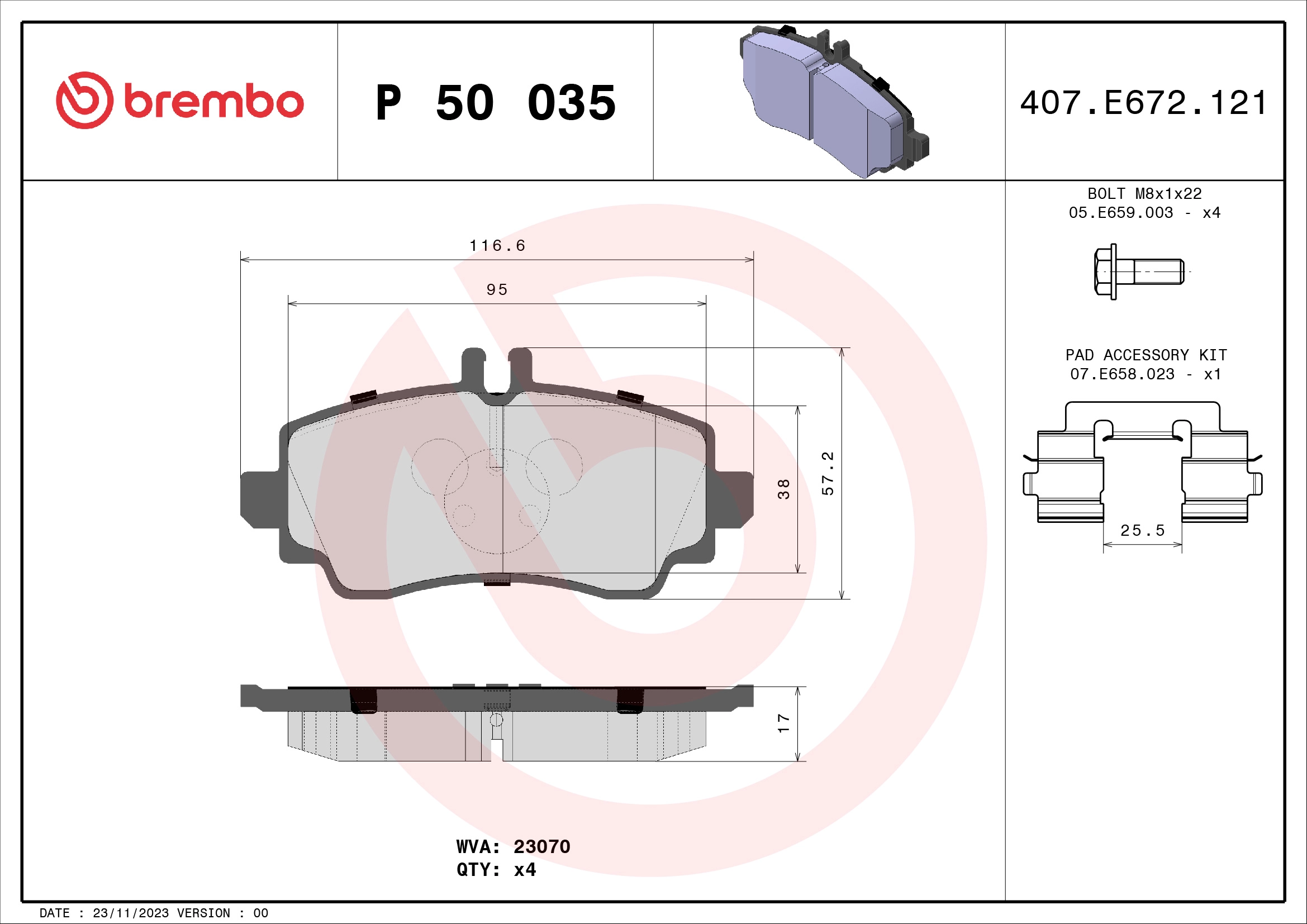 Fren Balatasi On A-Class W168 99>04 | BREMBO P50035 | OEM A1684201420