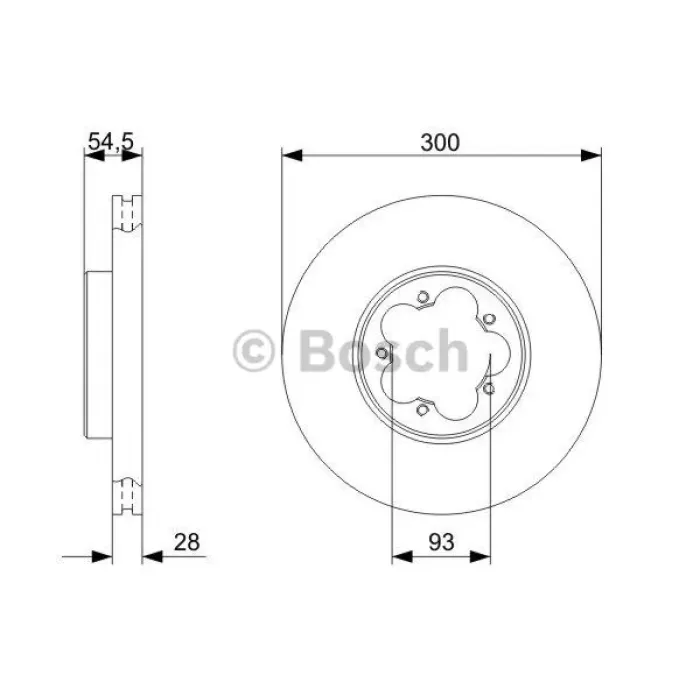 On Fren Disk Ayna Transit V347 2.2TDCI / 2.4TDCI / 3.2TDCI 06 /> A.ceker Olcu: (300 * 28) | BOSCH 0986479307 | OEM 8C1V 1125 AA 1543340 1543340