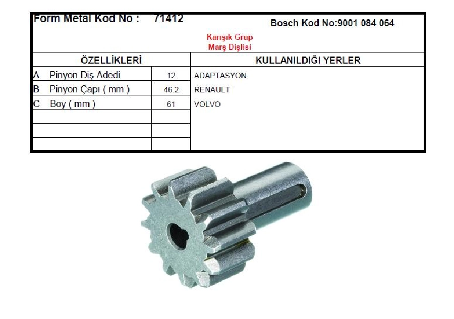Marş Dişlisi 12D Bosch Tipi Alfkb Cat-MAN-Mercedes-Volvo İş Makinası | OEM 71412