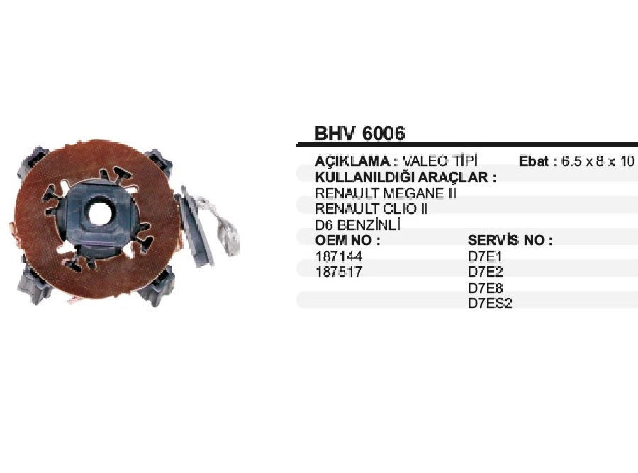 Marş Kömürü Yuvası - Renault Clio 2 1.2-1.6-Laguna-Megane 1.4-1.6-Kango | OEM BHV6006