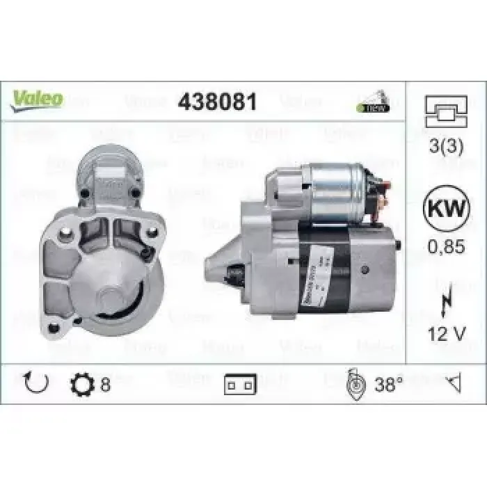 Mars Motoru 12V 8 Dis 0,85KW Logan Sandero Kango Clio I Megane I 1,4 / 1,6 98 | VALEO 438081 | OEM 7700274178 7700274178 7700274303 7700274351 7700274303 7700274351