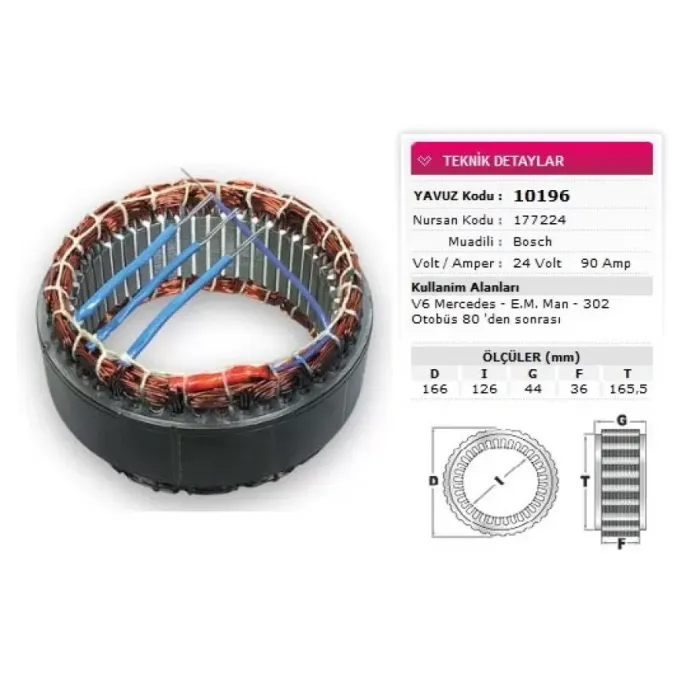 Stator Bosch Tip 24V 90A V6 Mercedes Em MAN 302 Otobüs 80 Den Sonrasi Nursan 177224 | YAVUZ 10 196