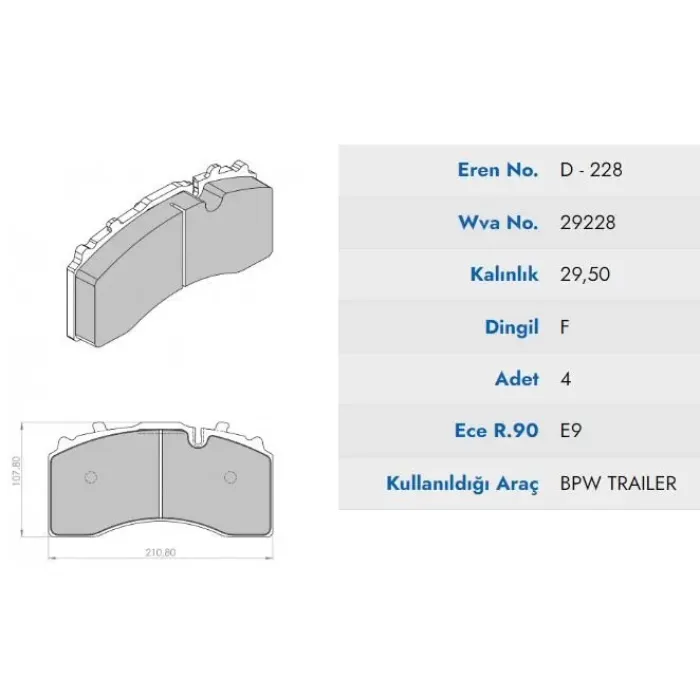 Fren Balatasi Büyük Bpw Saf Dingil 2010- ( Diskli Fren ) | SWORD SWD-D.228 M149 | OEM 29228 05092900130