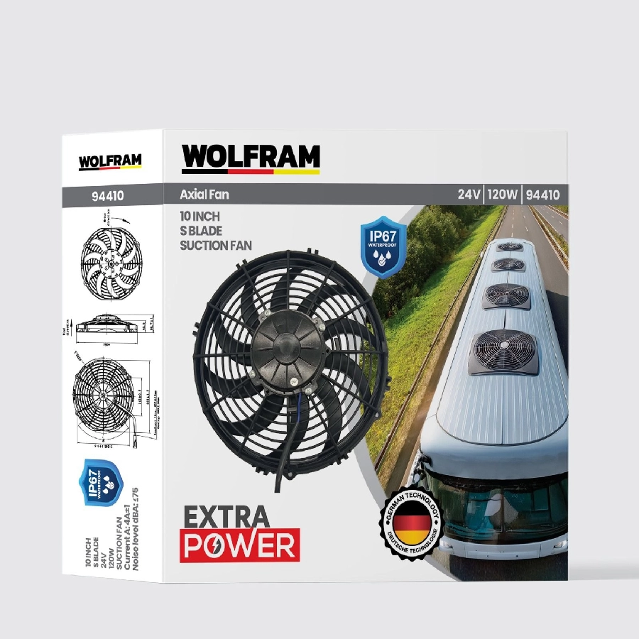 Aksiyel Fan 10 İnch S Kanat IP67 Su Geçirmez 24V 120W | OEM 94410