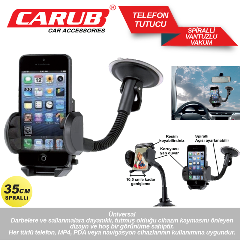 Carub Telefon Tutucu 35CM Spiralli Siyah