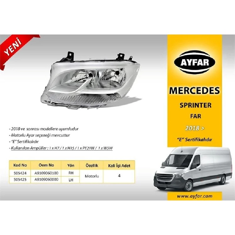 M Sprinter Far Motorlu Sol (2018 ve sonrası ) | OEM 505425