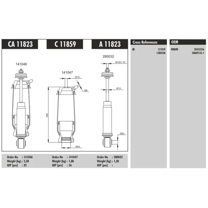 Kabin Amortisoru Koruklu On Komple Volvo Fh 400-440-460-480-500-520-540 05> 420 09> FH12 420 93>05 430 01>05 460 98> FH16 470-520 93>02 540-550-610 03> | CONNECT CA 11823 | OEM 20453256