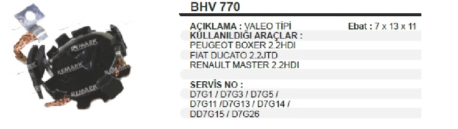 Marş Kömür Yuvası Om Yuva Valeo D7G Ducato, Boxer, Master 2,2 | OEM BHV770