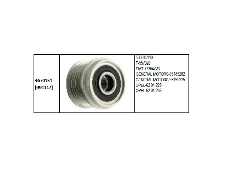 Alternatör Kasnak Denso Opel Corsa C 1,3CDTI-DOBLO 1,3D Mjet 535015110 *Denso* Opel 6204286 535015110 F5 | OEM 4670151