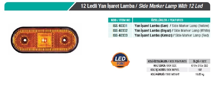 LED'li Yan İşaret Lambası Beyaz 12V-24V | OEM 40332B