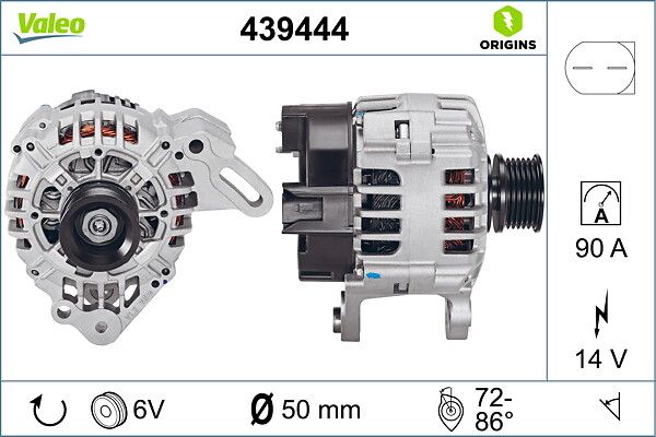 Alternator 12V 90A A3 A4 Cordoba Ibiza Fabia Leon Polo Caddy Golf 1,4 / 1,6 16V | VALEO 439444 | OEM 036903024L 036903024L 036903024LX 036903024LX