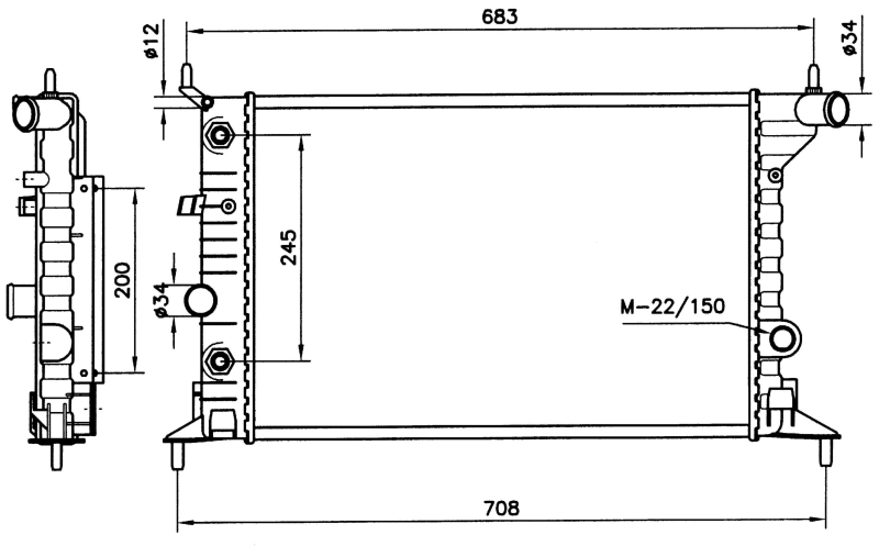 Motor Su Radyator X16XEL X20XEV Klimasiz A / T Vectra B (Brazing) | NRF 519516 | OEM 1300158