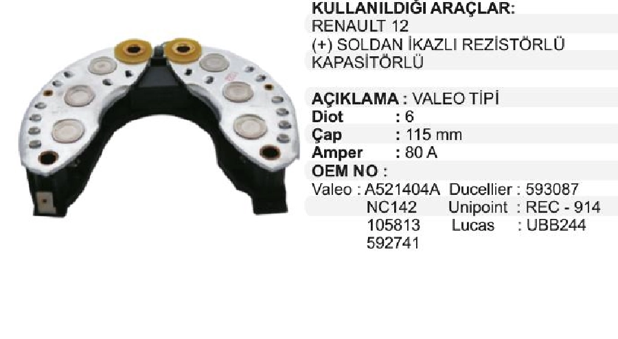 Diyot Tablası R-12 + Solda Ikazlı Direnclı | OEM VPR0813