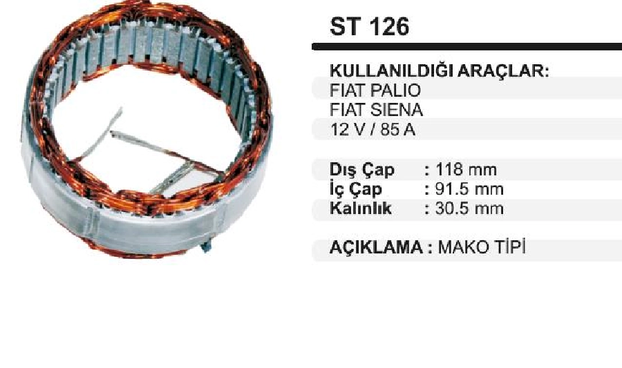 Statör Mako Tip 12V 85A Palio Siena Weekend .Albea Multijet Opel Corsa { Statör } (10066) | OEM 120112