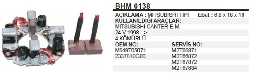 Marş Kömür Yuvası 24 V Mitsubishi. Canter Çift Tek | OEM BHM6138