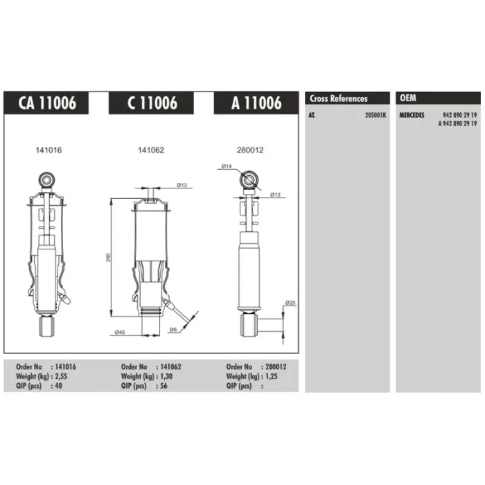 Kabin Amortisoru On Koruklu Mercedes Actros 1831-1835-1840-1843-1848-1853 93 > (OM541) | CONNECT CA 11006 | OEM 9428902919