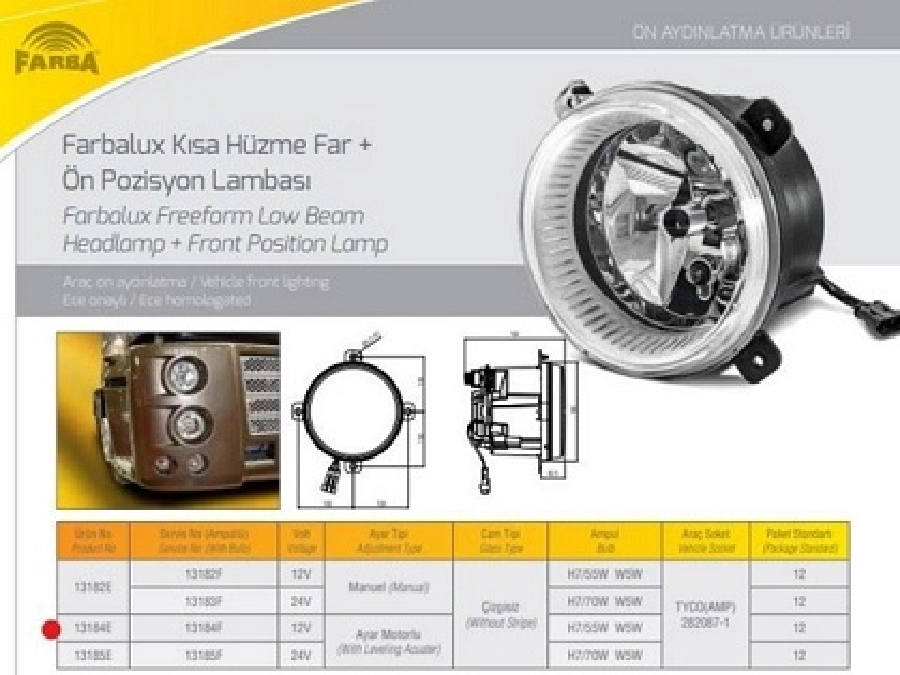 Kısa Hüzme Far 12V 180MM Parklı-Ayar Motorlu Peugeot J9 Premıer-J10 | OEM 13184E