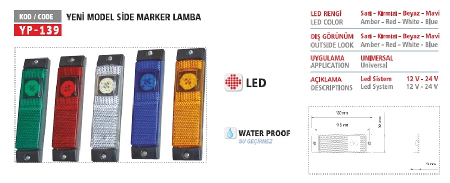Yeni Model Sıde Marker Lamba Kırmızı | OEM YP139K