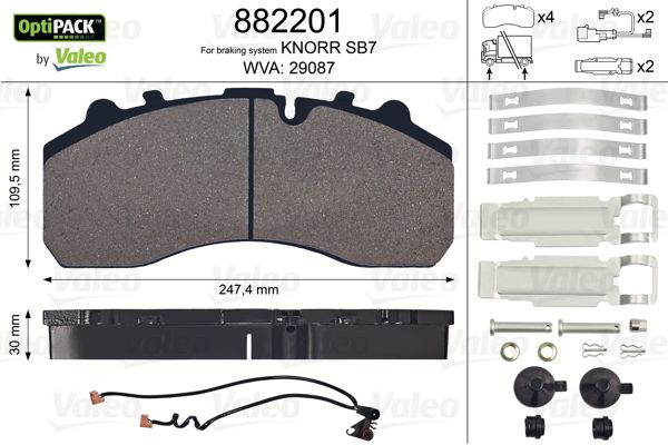 Disk Fren Balatasi Iveco Eurocargo Eurostar Eurotech Stralis Trakker (Iveco Sensorlu) / (22,5) | VALEO 882201 | OEM 1906439 1906439 2992348 203121400 203121700 1439324 1617343 1797053 41211278 0004210510 0024204920 003420102 2992348 203121400